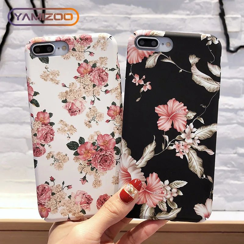 YAMIZOO Flower Case For iPhone 6 7 5s Cover 5 se Coque Shockproof PC Hard Luxury Phone x 8 6s Plus |