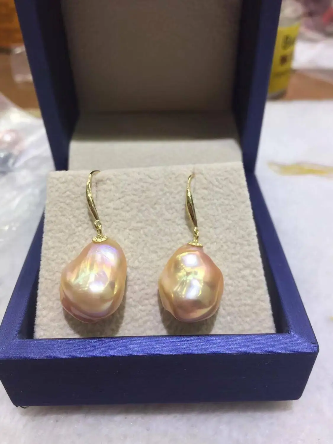 Очаровательная пара сережек из розового золота с жемчугом 18 20 мм 14K|Серьги| |