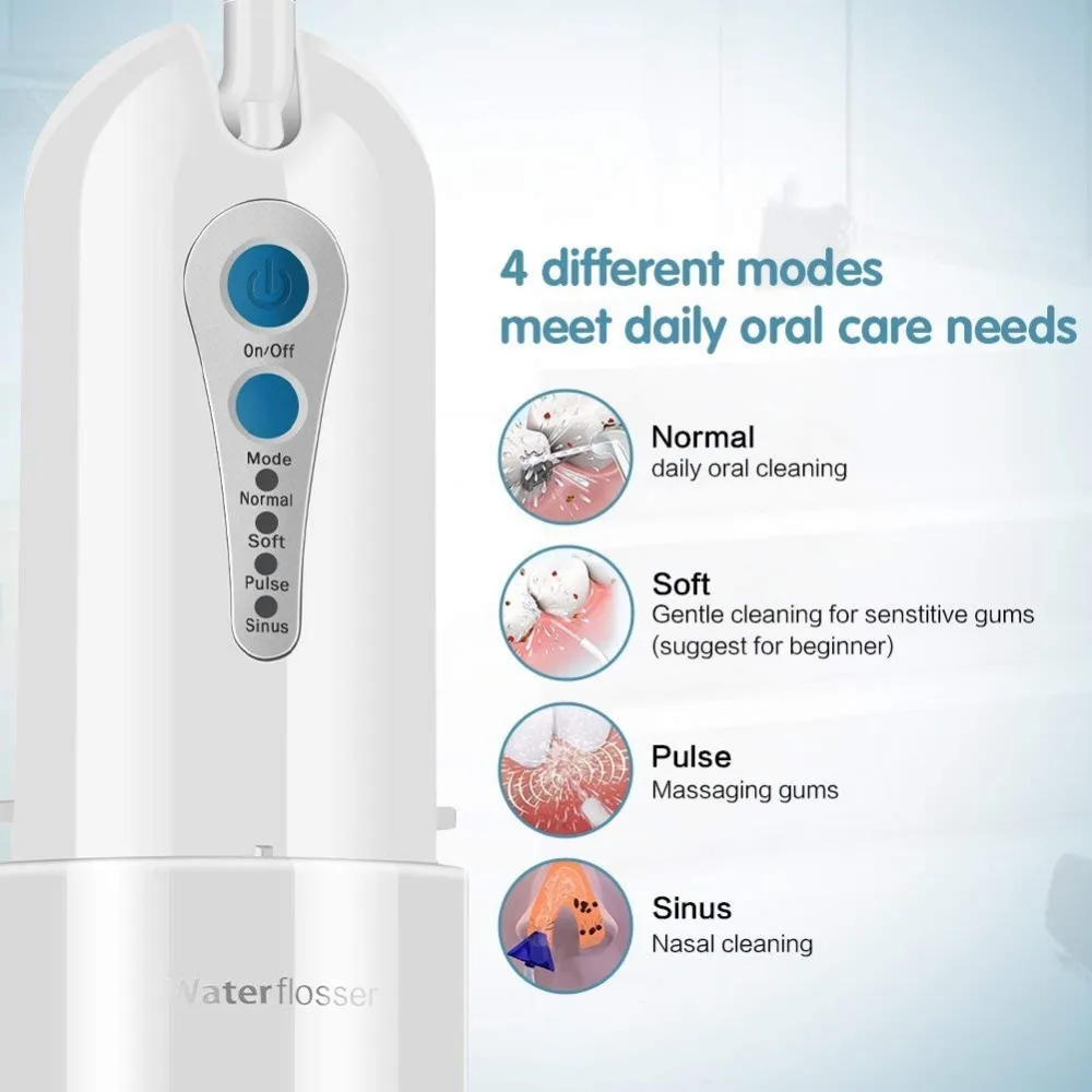 Портативный Перезаряжаемый ирригатор для воды Flosser с 4 режимами 5 сменных