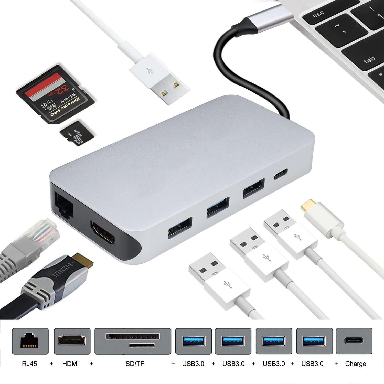 

Chenyang Multiport Digital AV USB-C HDMI-compatible Thunderbolt 3 Dock Gigabit Ethernet 4 Ports HUB TF SD Charger