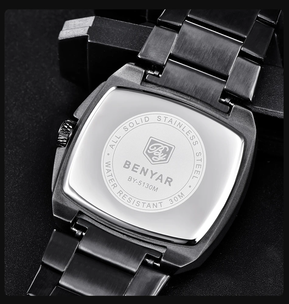 Новинка, BENYAR, мужские часы, военные, спортивные часы, для мужчин, бизнес, нержавеющая сталь, полоса, 30 м, водонепроницаемые, кварцевые часы, Relogio Masculino