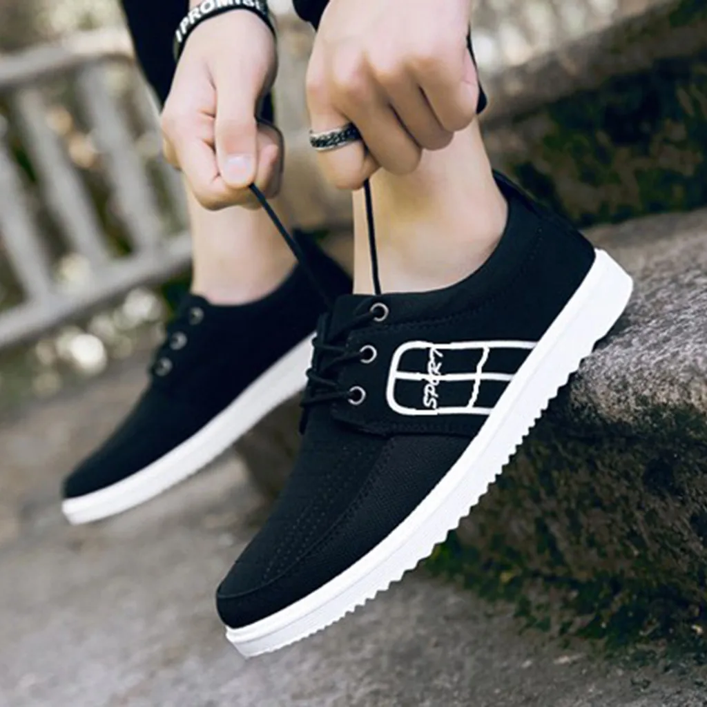 2019 Casual shoes men summer New Fashion Men's Lace Up Sports Loafers Sneakers Flat Canvas Shoes #G4 | Обувь