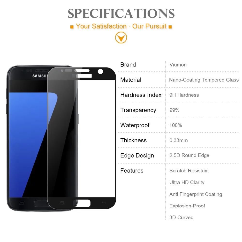 Viumon для Samsung Galaxy S7 Edge закаленное Стекло Экран протектор S7edge 3D полный охват