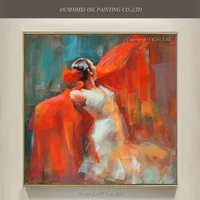 big size artist painted spanish dancer oil painting hand painted flamenco dancer orange oil painting on canvas wall decoration