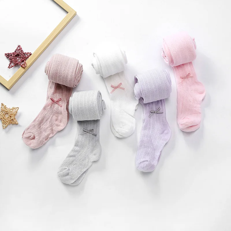 2019 летние и осенние хлопковые тонкие сетчатые колготки с бантом для девочек