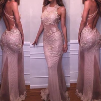 new dusty rose lace appliques mermaid prom dresses 2021 halter sexy backless evening dresses vintage formal party pageant gowns