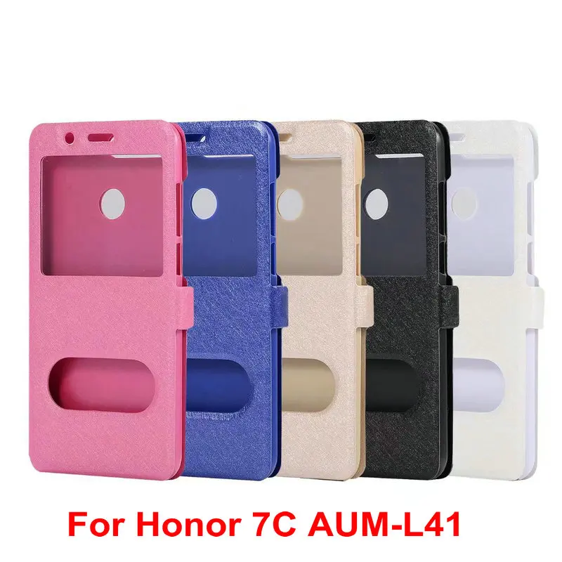 Honor 7C AUM L41 5.7-дюймовый футляр-окно Funda Huawei C7 7 C Flip Leather для Honor7C русская версия AUM-L41 Cover on.