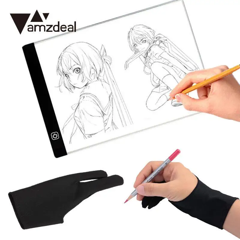 AMZDEAL LED Drawing Pad Light Tracing panel Copy Tablet Animation Electronic Digital+ 1pcs AntiFouling Gloves Two Finger | Компьютеры и