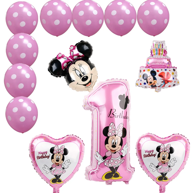 

Mickey minnie foil balloons 1st birthday party decorations kids ballon number 1 globos dot latex Children's toy baby shower girl