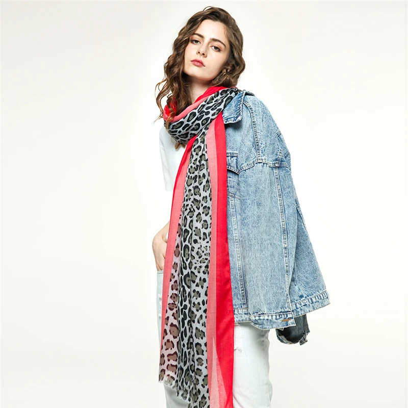 Luxury Brand Green Red Stripe Oblong Wrap Shawl Female Sexy Leopard Print Cotton Scarves Brown Colleye Neckchief Bandana YG785 |