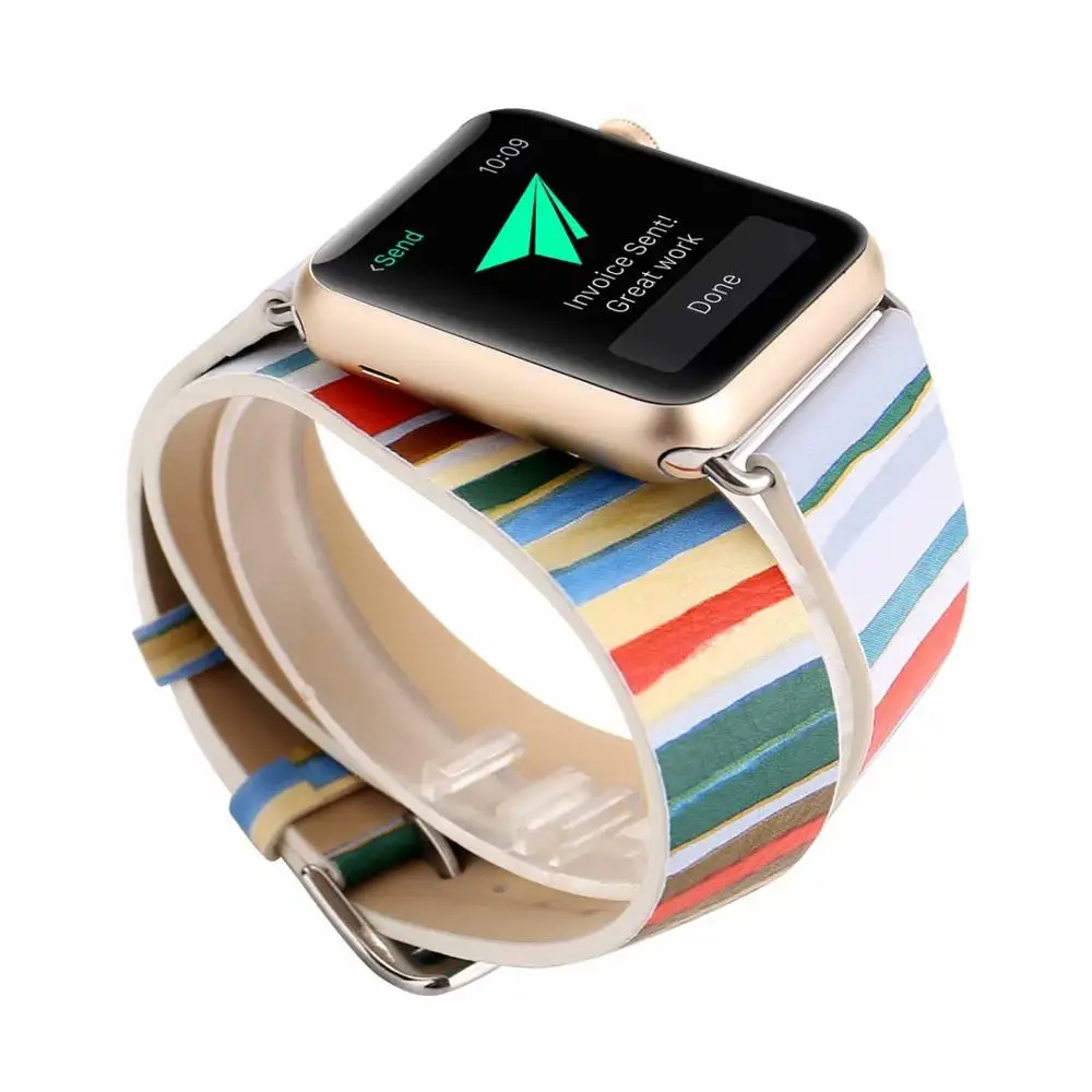 Ремешок из натуральной кожи для Apple watch band 4 44/40 мм двойной круглый цветной