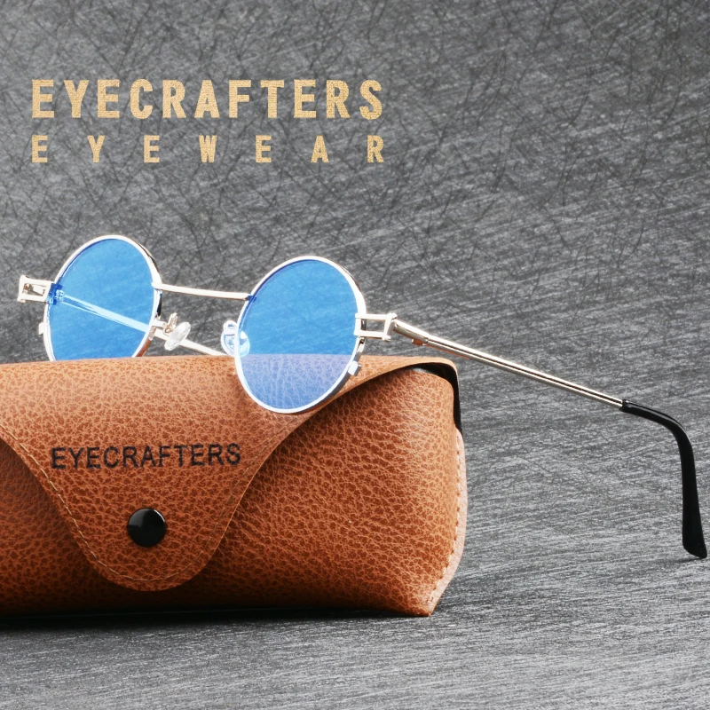 

Vintage Round Eyecrafters Retro Polarized Metal Steampunk Sunglasses Mens Womens Coating Lens Silver Mirrored Eyewear SunGlasses