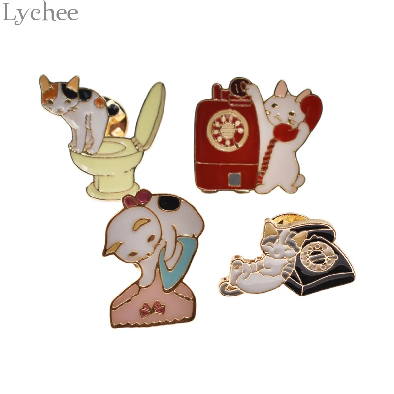 Lychee Trendy Alloy Cartoon Animal Enamel Brooches Lovely Cat Pins Jewelry Gift for Women | Украшения и аксессуары