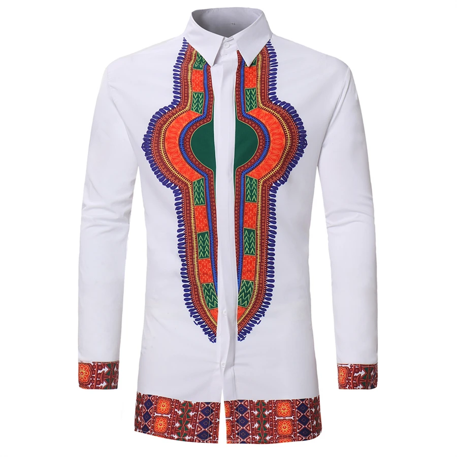 Uniqstore в африканском стиле Футболка мужская белая Dashiki Отпечатано кнопка воротник
