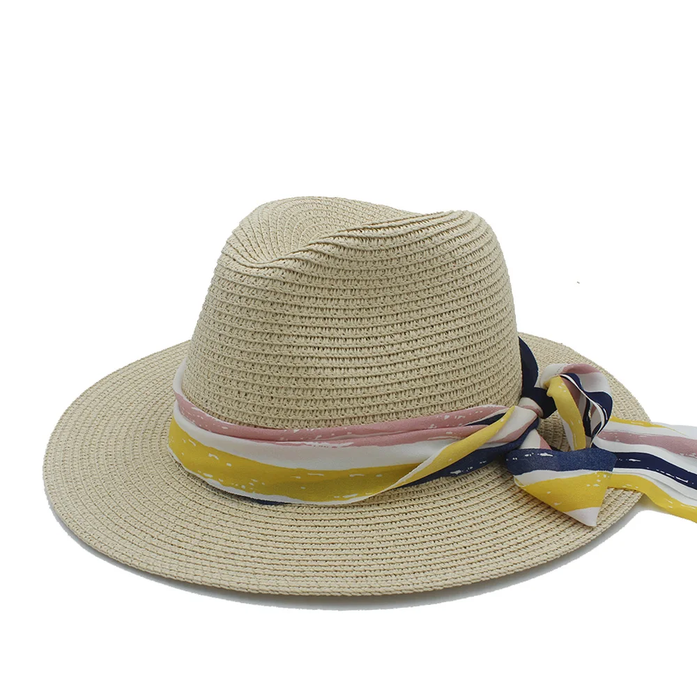 2017 модная женская шляпа от солнца для женщин Соломенная пляжная с тканевой