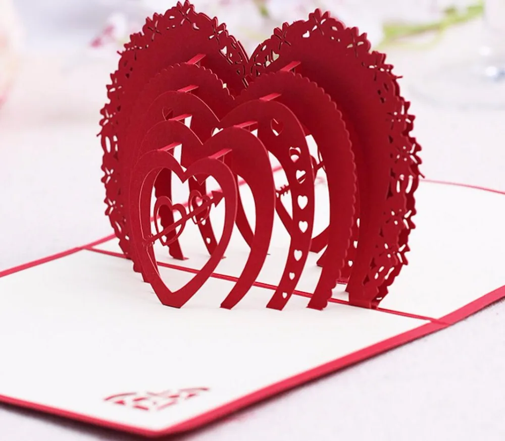 10 шт. 3D красные сердечки оригами пригласительные открытки для свадебной