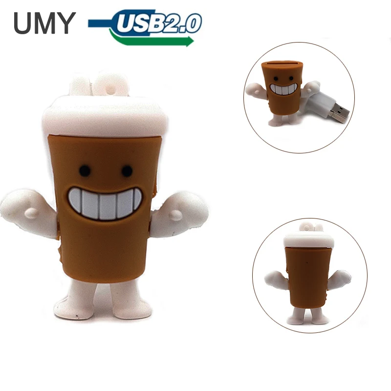 

2018 new cartoon bottle coffee mug usb flash drive 4gb 8gb 16gb 32gb 64gb smile cup memory stick pen drive lovely gift pendrive