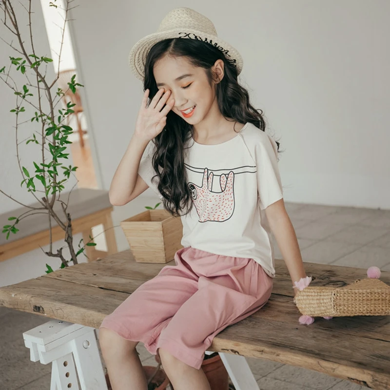 Костюмы для девочек лето 2019 комплекты детской одежды подростков одежда