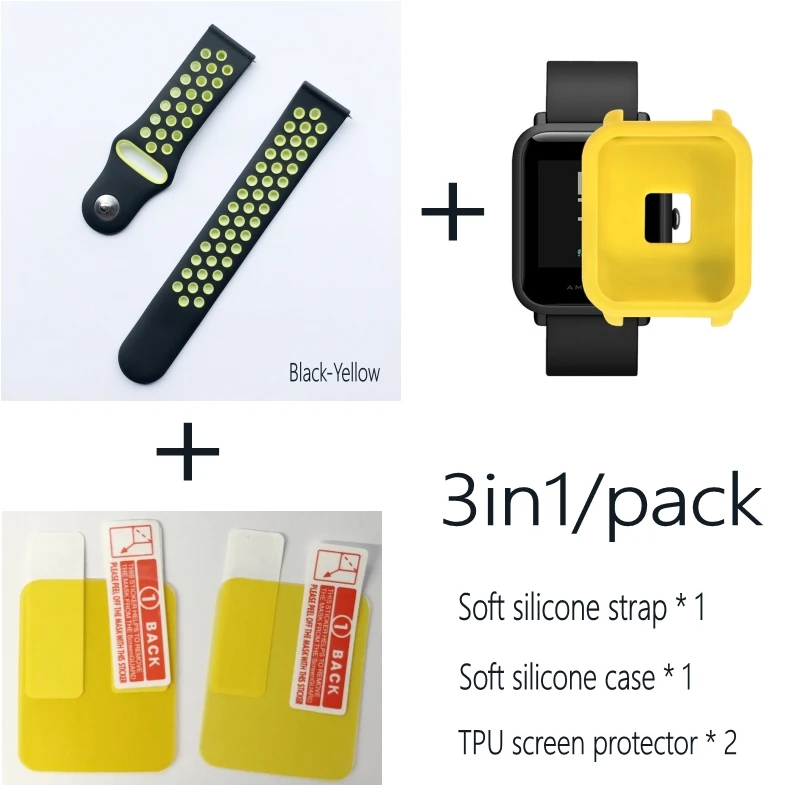 4в1 для Xiaomi Huami Amazfit Bip браслет ремешок чехол 20 мм силиконовый ремешок для часов защитная Пленка чехол s браслет