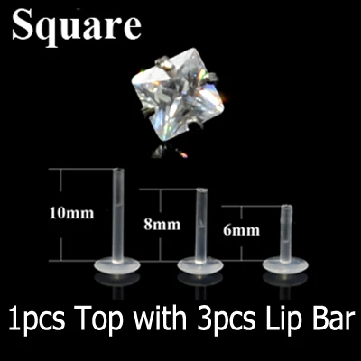 Square Showlove-1Piece хирургическая сталь Биопласт Лабрет уха трагус серьги, Надеваемые На Ушной Хрящ губы кольцо с конским глазом Циркон пирсинг ювелирные изделия для тела - Окраска металла: Square