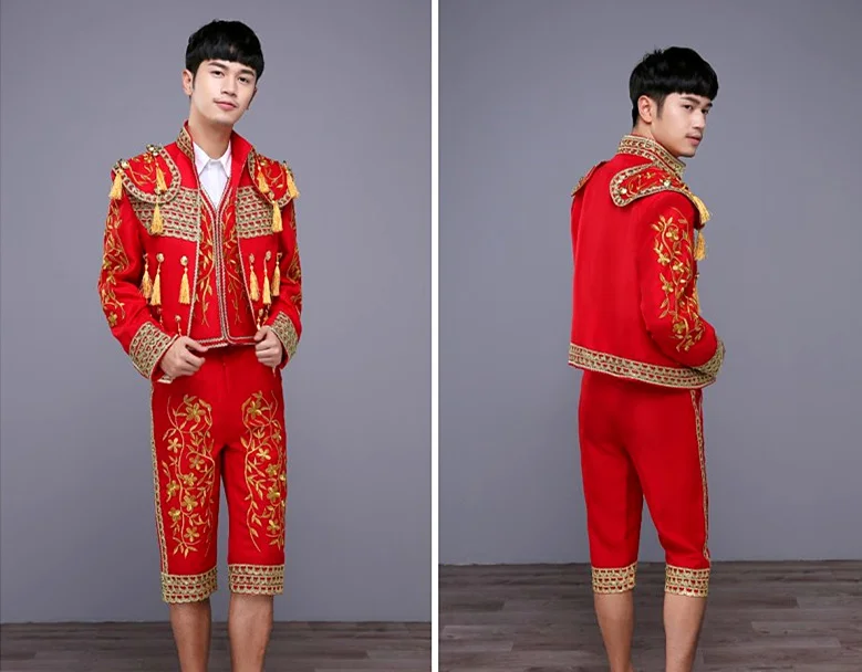 Испанский Matador Костюм для выступлений корт мужские вышитые платья