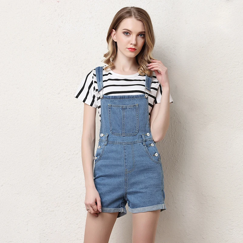 Voobuyla 2019 New High Waist Casual Streerwear Denim Strap Shorts Vogue Plus Size 4XL Playsuits Light Blue Women Jeans | Женская одежда