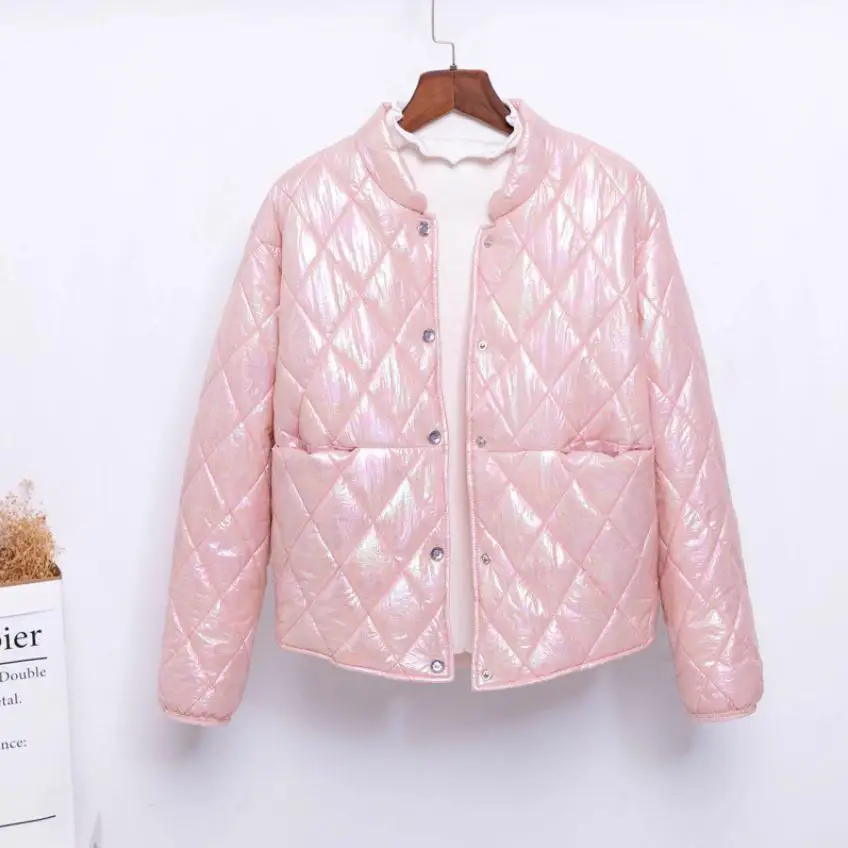 pink Модный брендовый светильник, тонкий стильный пуховик на белом утином пуху, Женский Однобортный Теплый пуховик с алмазным узором wq263 - Цвет: pink