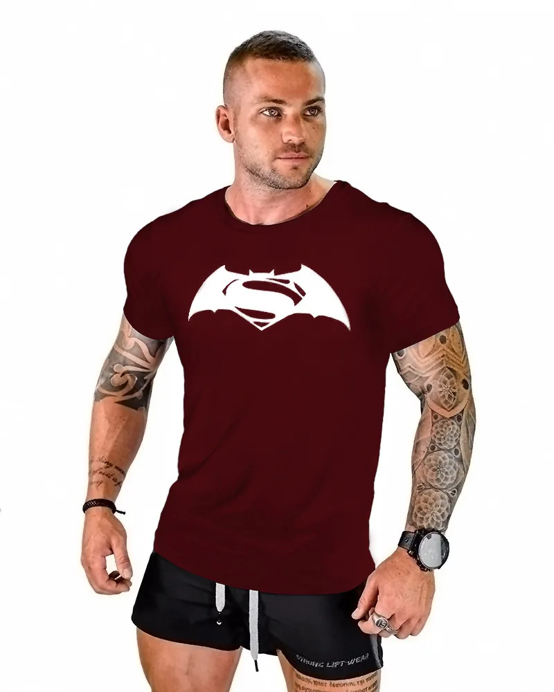 Футболка с Бэтменом и Суперменом хлопковая футболка Мужская для фитнеса мышцами