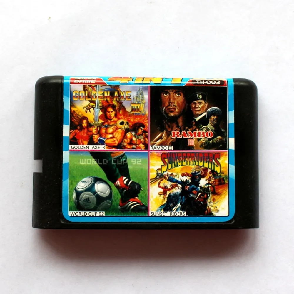4в1 Золотой топор 3 + Rambo III чемпионат мира 92 закат Riders 16 бит SEGA MD игровая карта для Sega