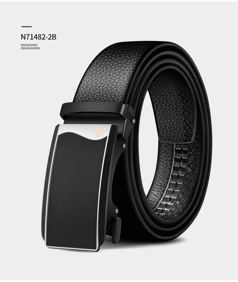BISON DENIM Genuine Leather Men Belt Luxury Black Strap Automatic Buckle Belt for Male Original Natural Cowskin Belts N71482
