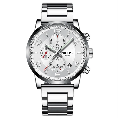 NIBOSI New Type Luxury Watch Quartz Wrist Watch Fashion Stainless Steel Watch for Man Relogio Masculino Exquisite Silver - Цвет: B