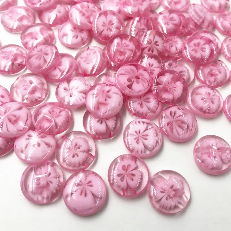 

100PCS 14mm Pink color flower Plastic Buttons sewing/appliques/craft PT11