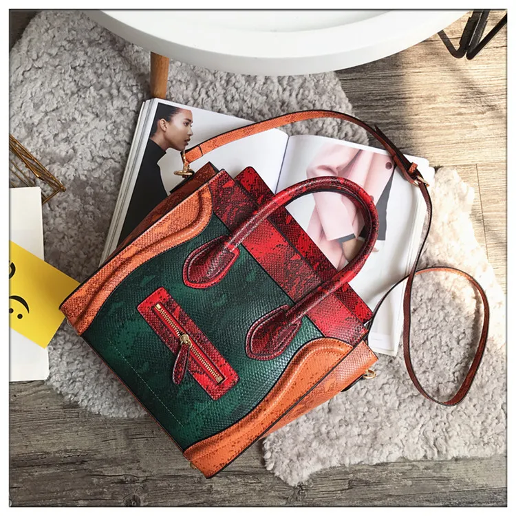 Leather Serpentine Luxury Patchwork Women Shoulder Bags Brand Cross body bag snake skin women Satchel Bag Purse | Багаж и сумки