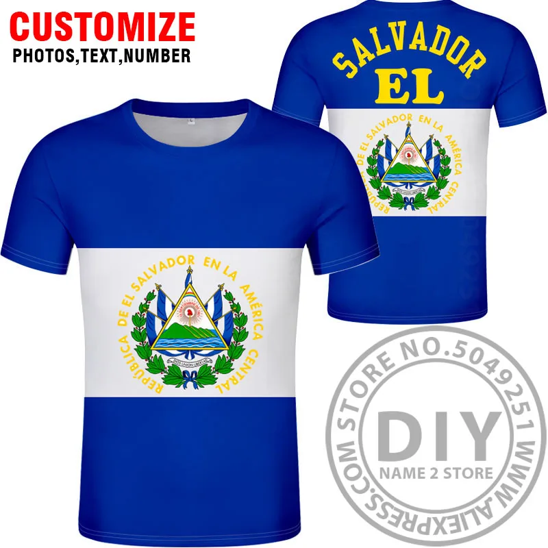 EL SALVADOR футболка diy Бесплатная на заказ с именем номером slv национальным флагом