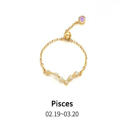 INZATT Real 925 Sterling Silver Twelve Constellations Chain Ring for Fashion Women Party Fine Jewelry Trendy Accessories - Цвет камня: Pisces