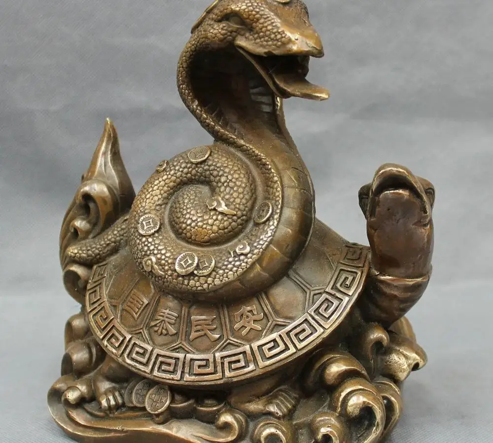 8 &quotКитайская бронзовая Медь фэншуй монета богатства змея езда статуя дракона