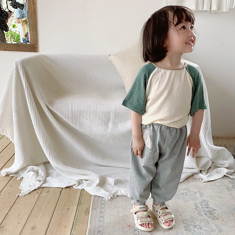 Новые летние удобные футболки с короткими рукавами в стиле пэчворк для маленьких