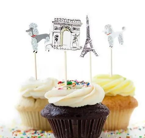 24 шт мультфильм Париж Эйфелева башня кекс Топпер выбрать свадебное украшение