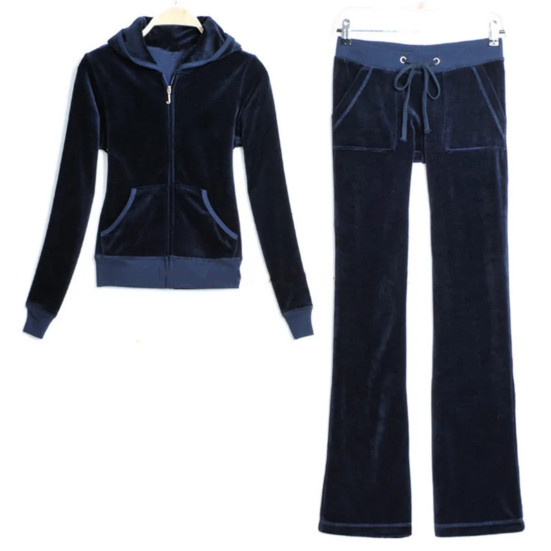 2023 Brand Velvet  Women'S Fabric Tracksuits Velour Suit Track Hoodies And Pants Black S—XXXL