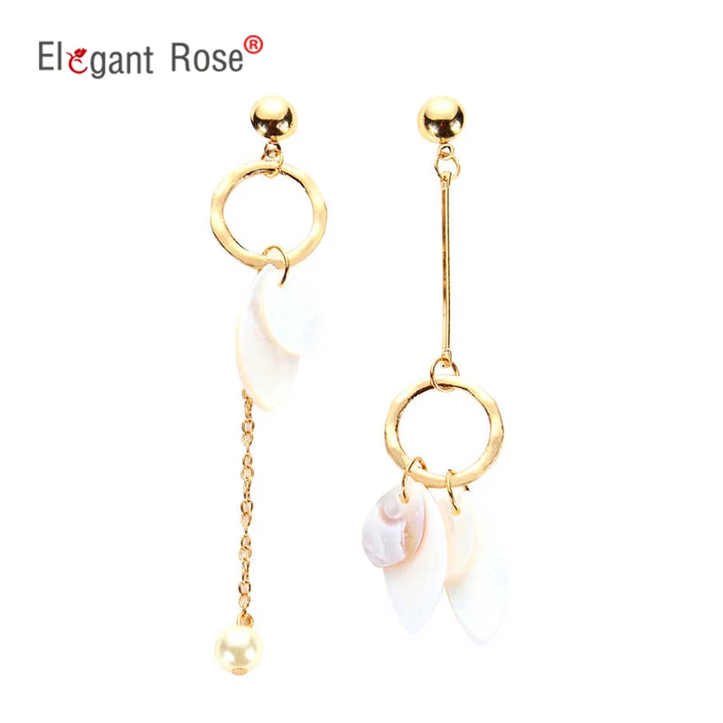Серьги капли золотистого цвета с ракушкой Необычные висячие серьги EM3036 День
