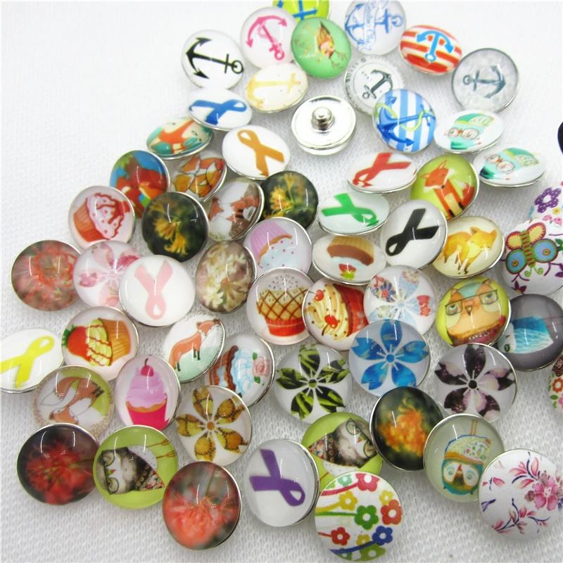 

2017 50pcs/lot Mix Random Different Designs snaps button 18mm ginger button snap pendant bracelet charms diy snap jewelry