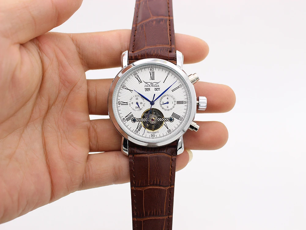 

JARAGAR Big Dial Complete Calendar Men's Watch Leather Strap Mechanical Wristwatch Male Clock Relojes Hombre