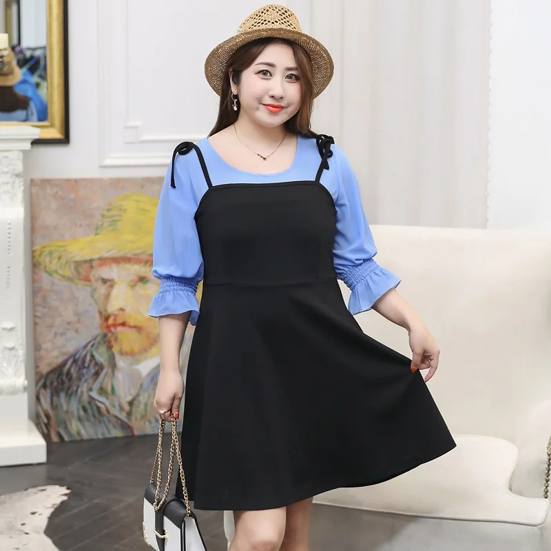 Корейский Стиль милое шифоновое платье с О-образным вырезом горловины рукавом