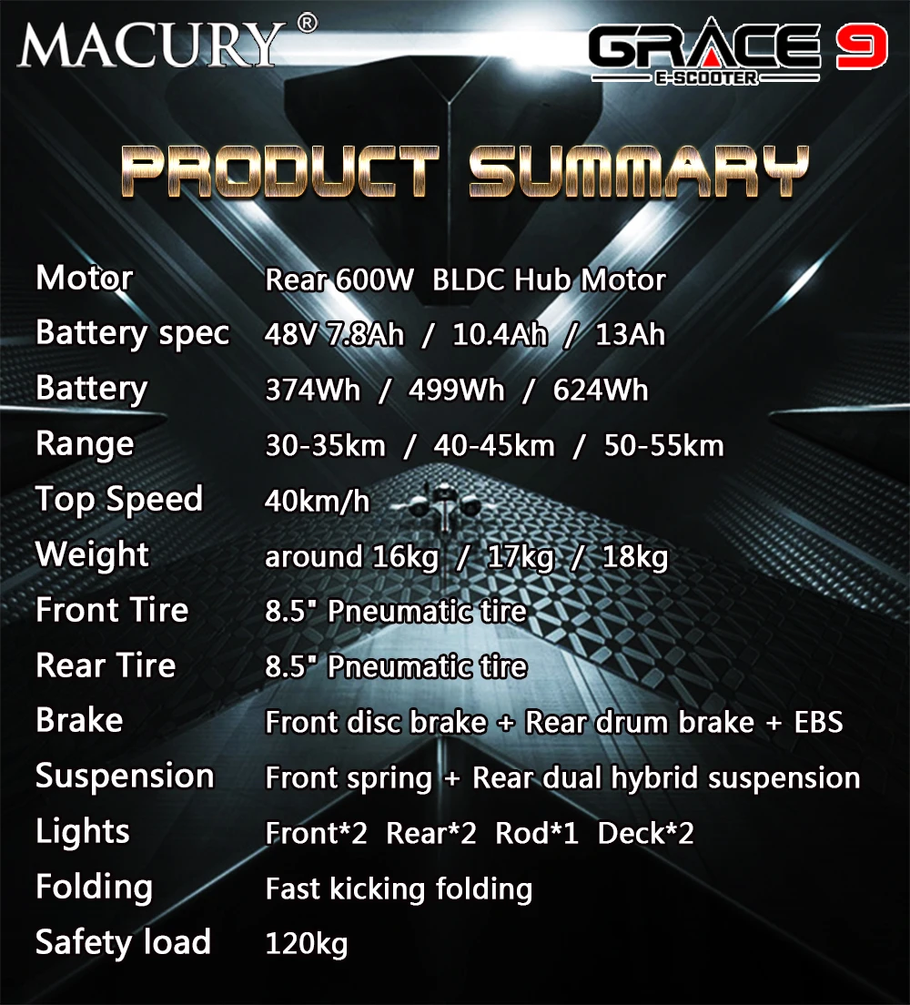 Macury GRACE9 электрический скутер GRACE 9 Ховерборда 2 колеса 8 дюймов 48V600W взрослых Zero 9 8,5 легкий мини складной ZERO9 T9