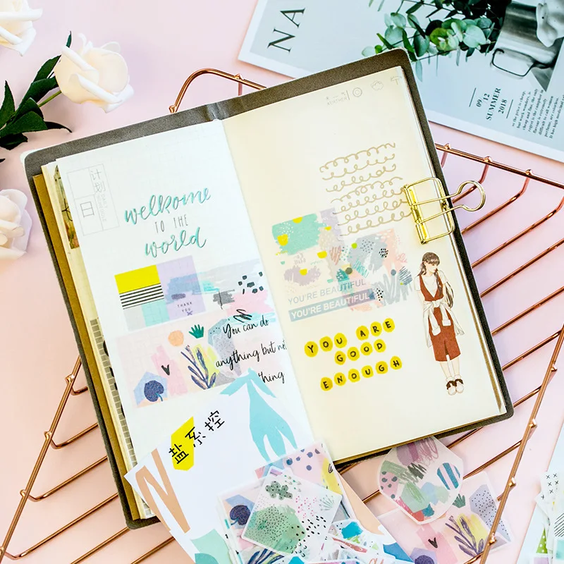 60 шт./пакет бумажная наклейка с винтажными буквами и геометрическим рисунком для