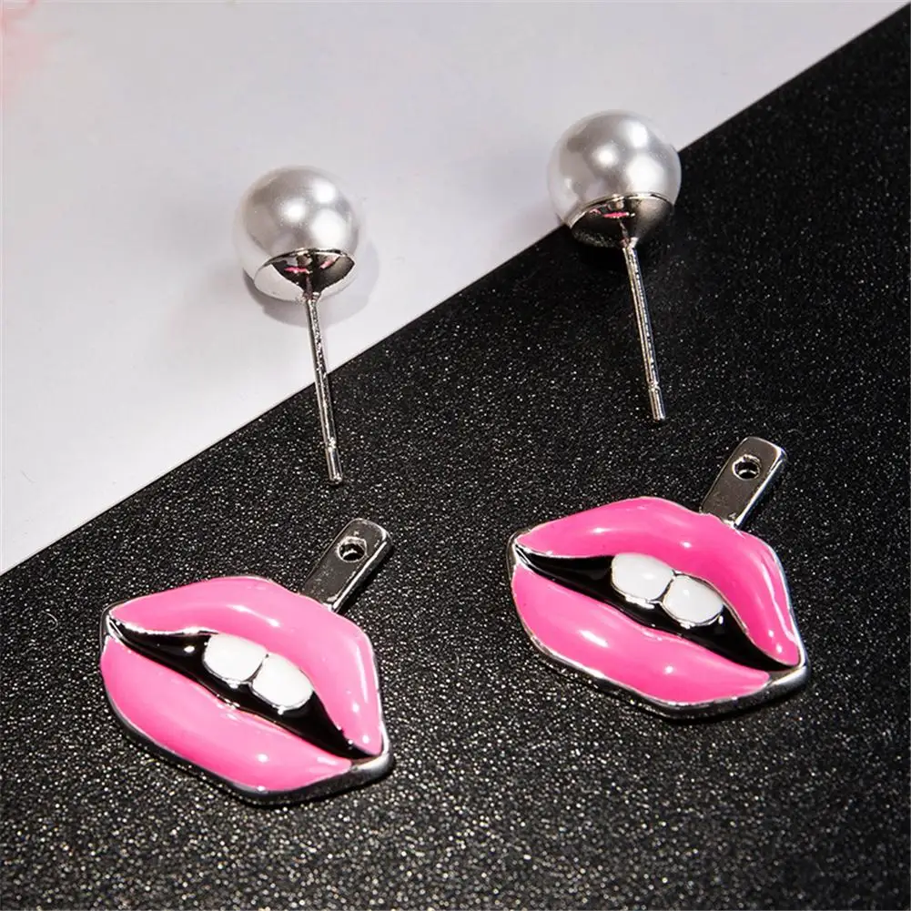 Красные губы эмаль уха шпильки летние Мода имитация жемчуг серьги