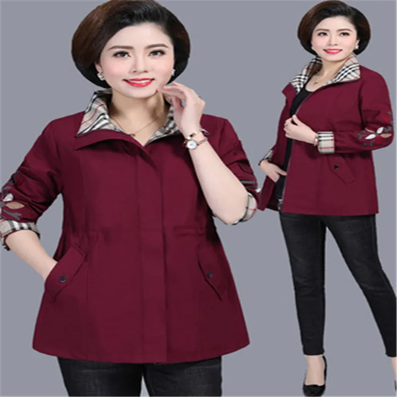 5XL 2019 New middle-aged women's long spring collar large size windbreaker jacket thin section ladies casual 603 | Женская одежда