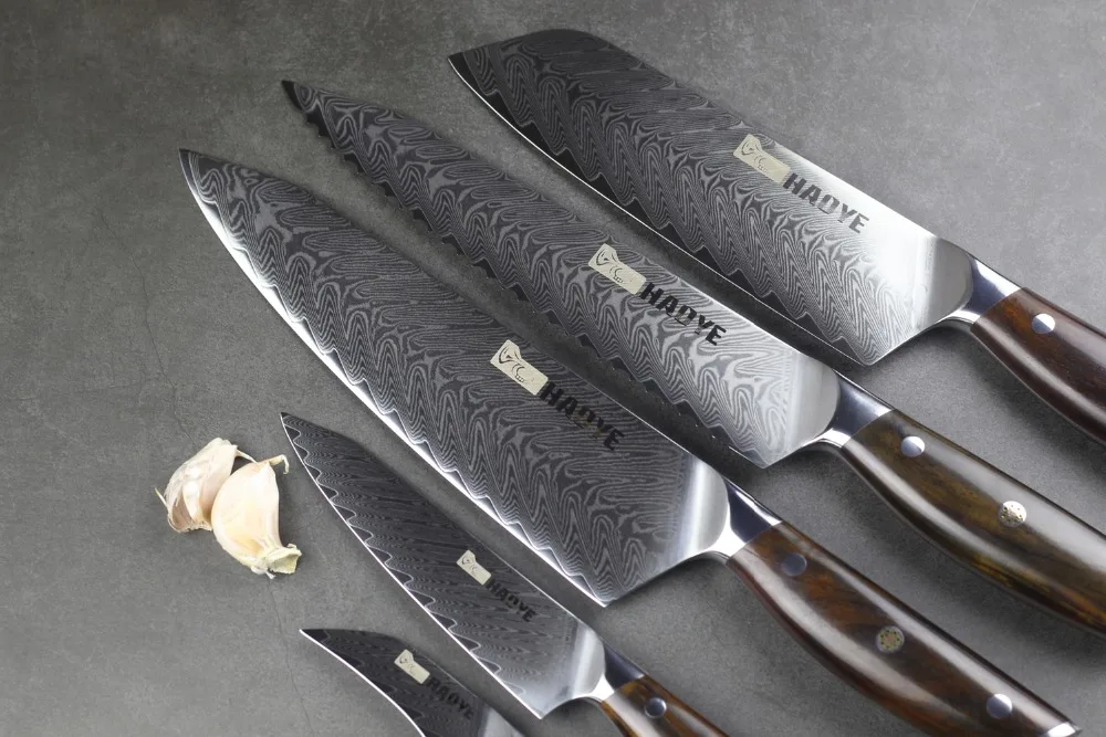 5 шт дамасский набор кухонных ножей японский vg10 стальной нож шеф-повара santoku инструмент для приготовления пищи столовые приборы Палисандр Ручка Новинка
