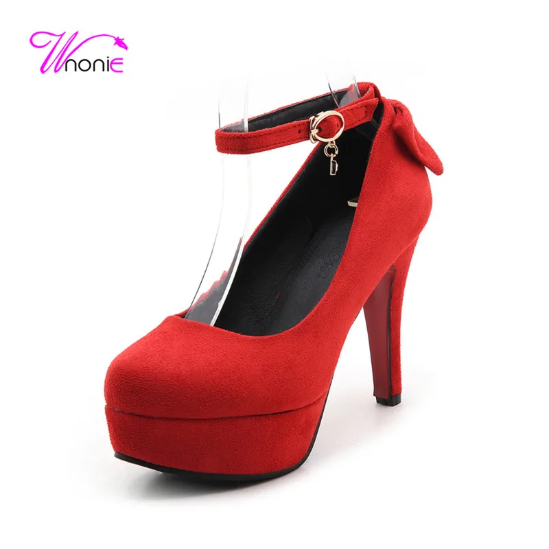 2017 Новая Мода Высокий Каблук Платформа Женщины Насосы Стая Лодыжки ремень Бантом