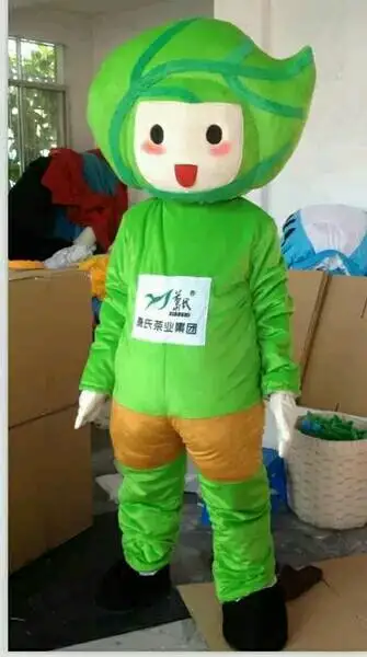 

Green Tea Leaf Foliage Leafage Mascot Costume Adorable Cartoon Character Mascotte Adult Small Eyes Smiling Face Carnival Suit